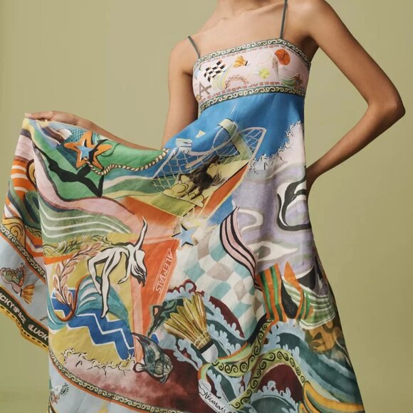 ALÉMAIS Lucky Pace Shirred Linen Midi Sun Dress by Anthropologie - Picture 3 of 8